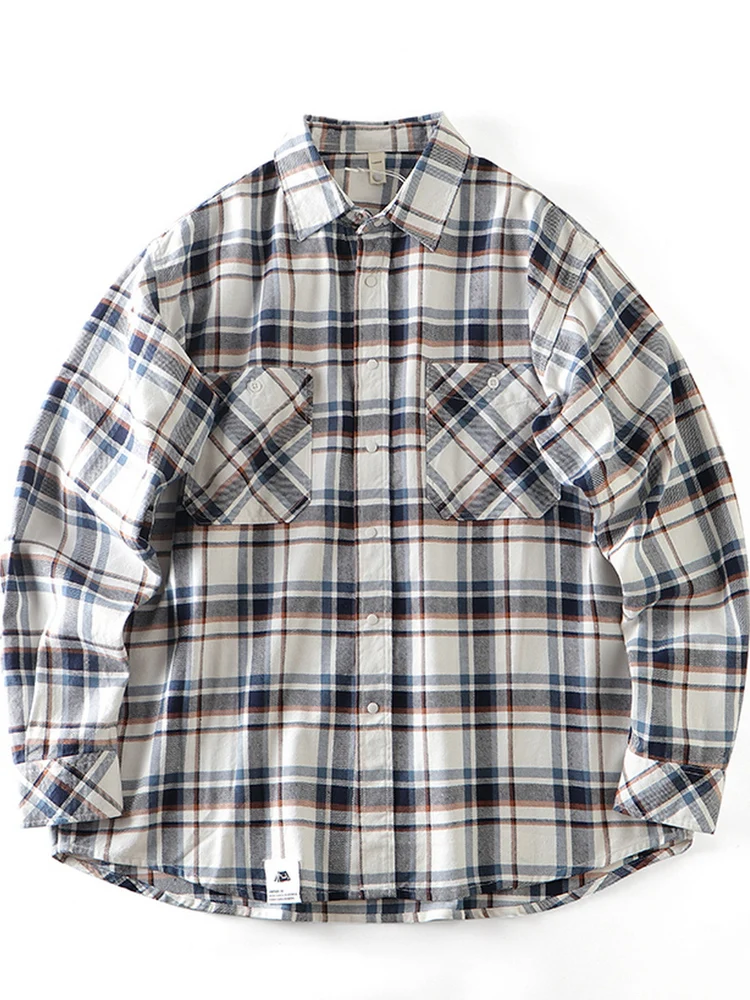 

Autumn Winter New Sle Men's Casual Plaid Cotton irt Coat Loose Version American Retro Cheered Collar Outerwear