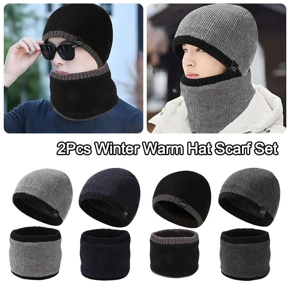 Set di sciarpe per cappelli caldi ispessiti Fodera in pile Protezione per il collo Cappello lavorato a maglia da uomo Cappello da equitazione all'aperto