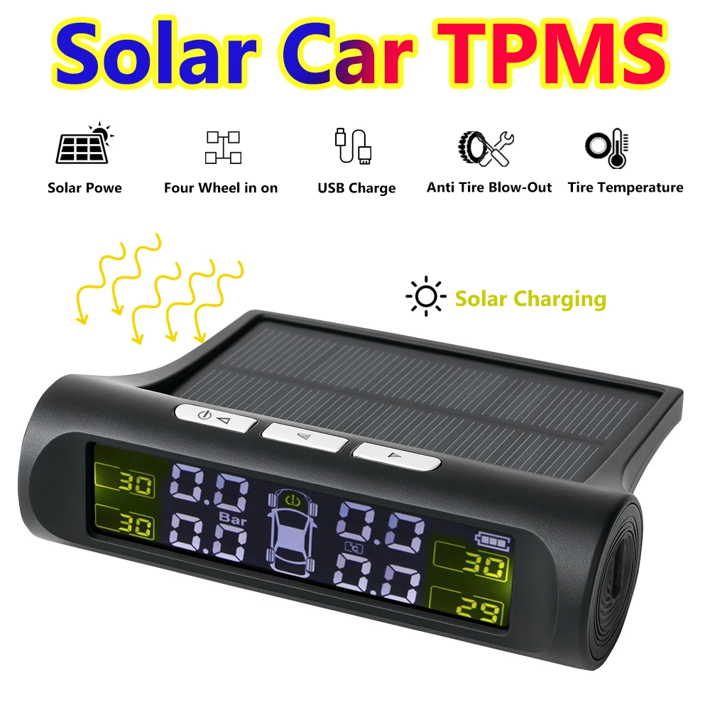 Systèmes d'alarme de sécurité TPMS solaires pour voiture, moniteur de température des pneus, surveillance 4 externes ​ Accessoires automobiles universels