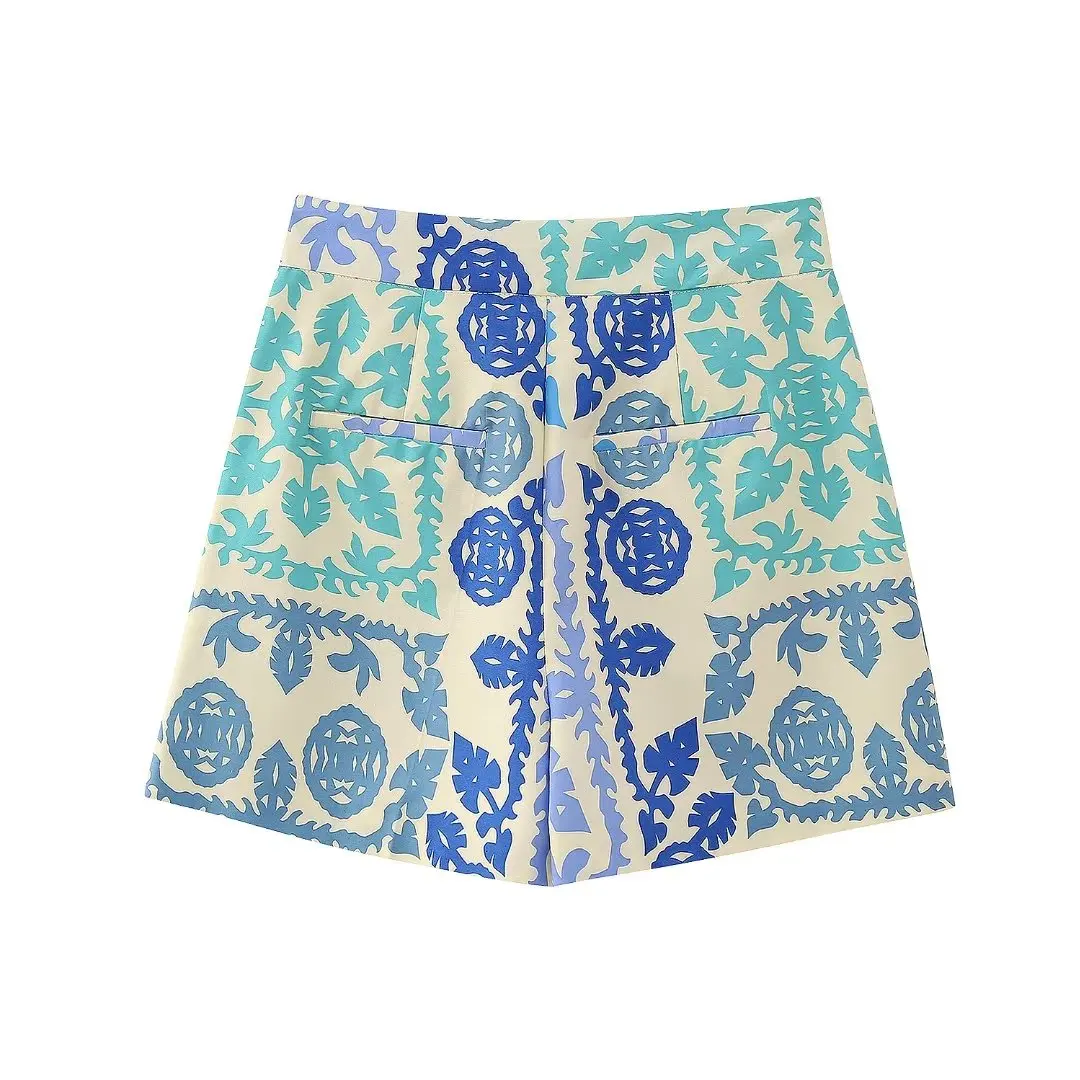 Women Printed Shorts 2023 New Clothing Pockets Modern Lady Casual Bottom Wear