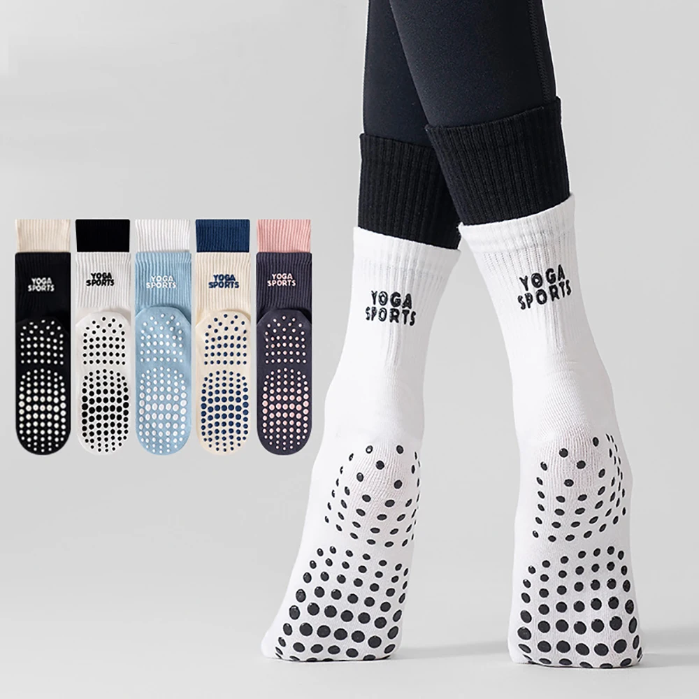 Professional Double Stack Yoga Socks Trend Design Silicone Non-Slip Breathable Cotton Pilates Exercise Sports Socks Indoor Socks