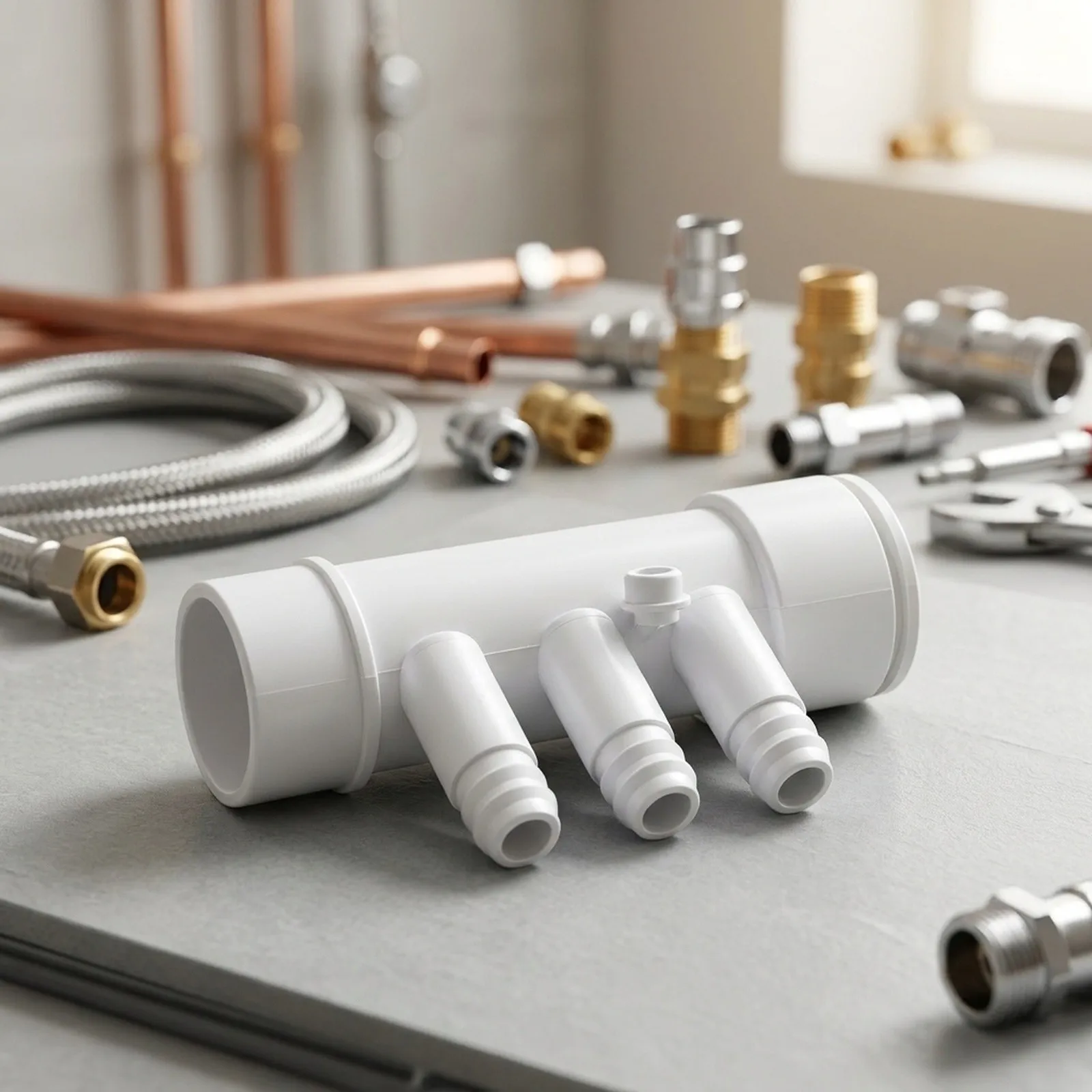 Water Manifold with Six Outlet Configuration for Spa Applications and 1.5 to 3/4 Tubing Compatibility with 21.5 mm Port
