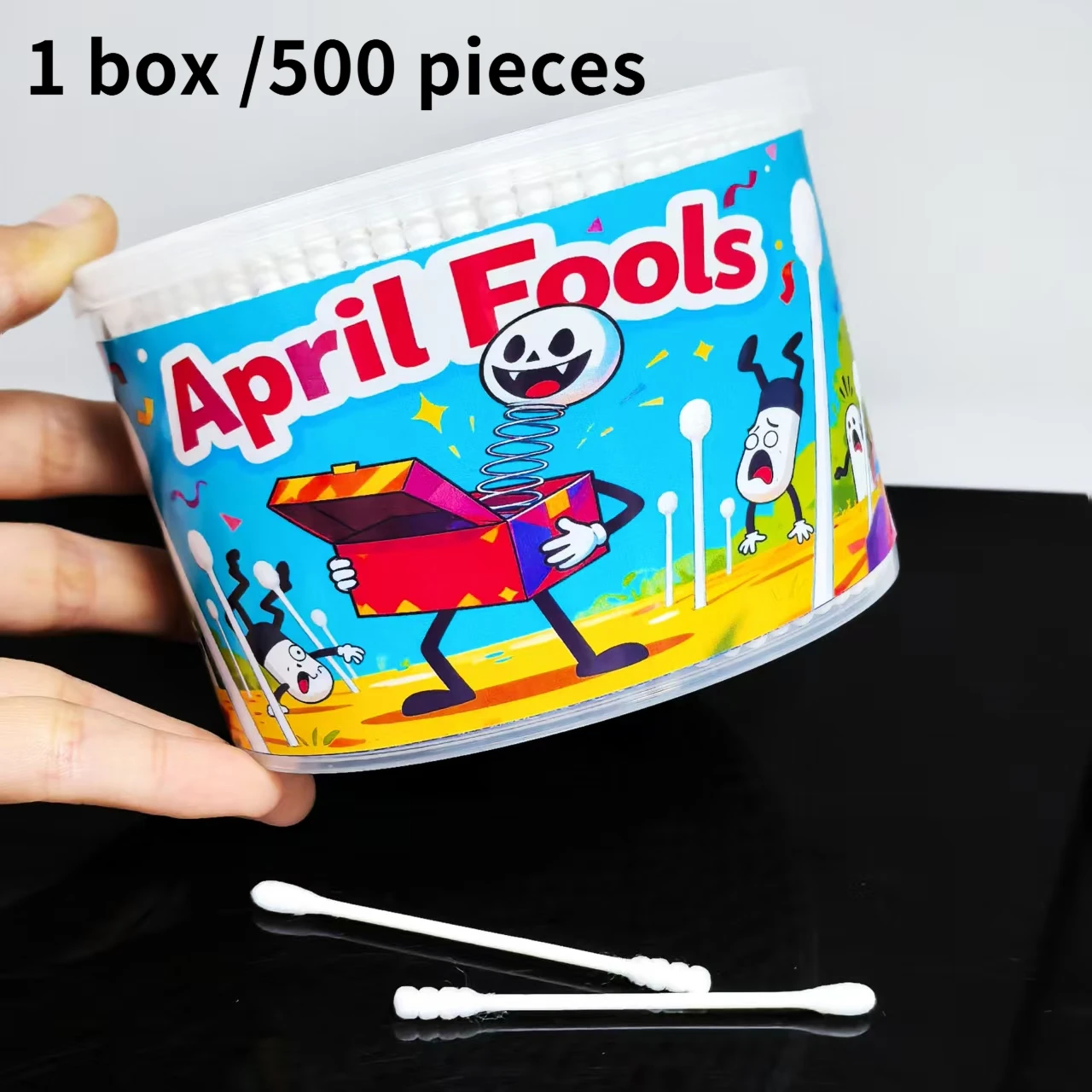 500 Uds. Elemento del Día de los Inocentes hisopos de algodón creativos caja sorpresa regalo hisopos de algodón hisopos de algodón para adultos de doble cabeza