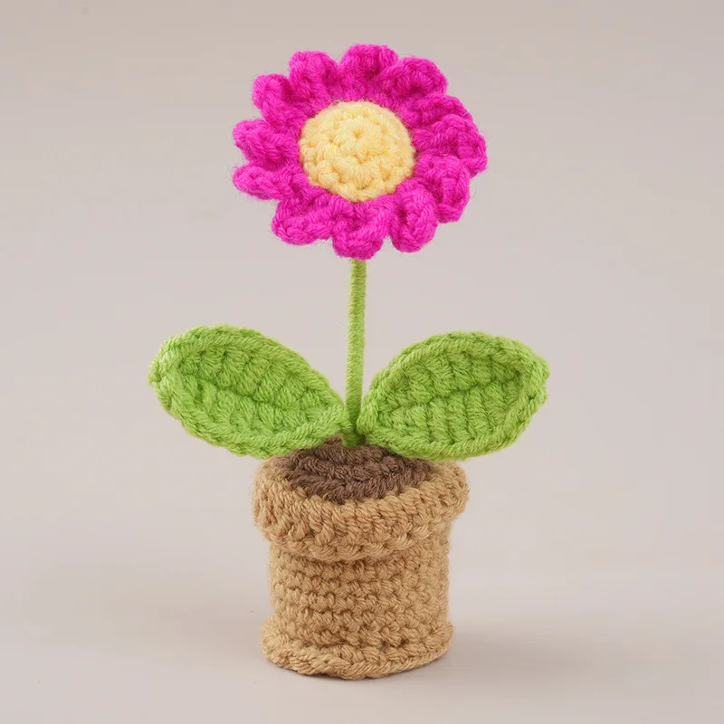 Niedliche Gehäkelte Blumentöpfe Handgewebte Gänseblümchen Mini-Gänseblümchen-Blumentopf Tisch- und Autodekoration Geschenk – Detail 2