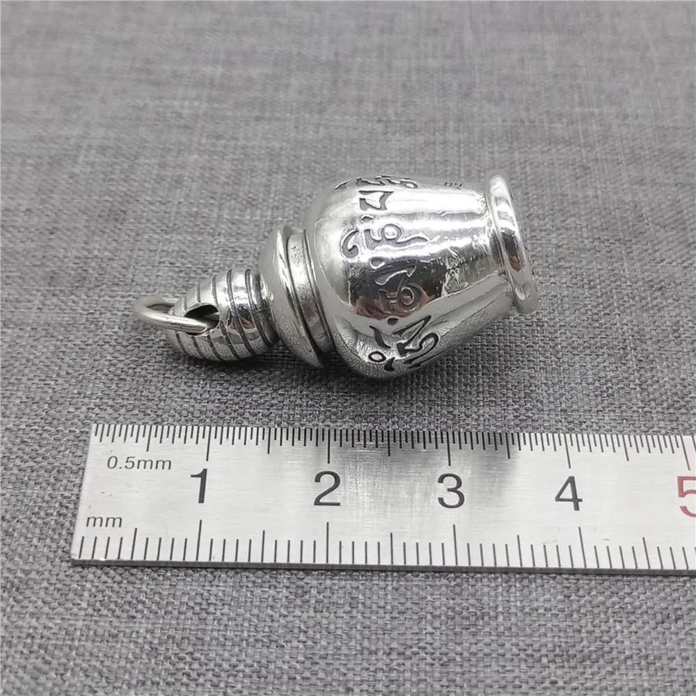 Sterling Silver Stupa Prayer Box Locket Pendant Om mani padme hum Tower