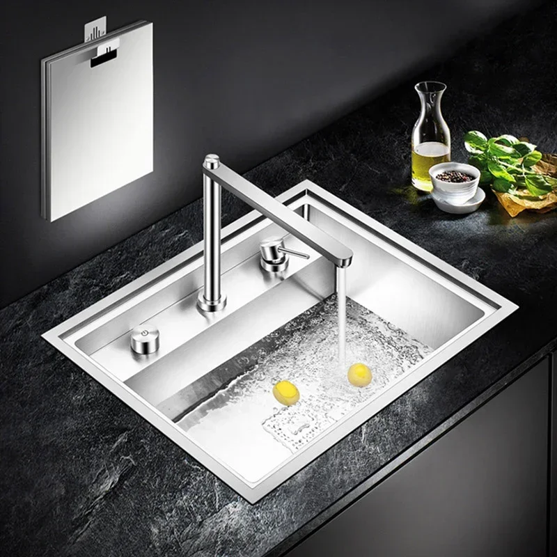 ASRAS New Kitchen Sink Double Cover hidden Single Large Size 304 Stainless Steel 4mm Thickness Handmade Brushed kitchen Sink