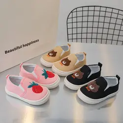 Zapatos informales de lona para niños y niñas, zapatillas sin cordones con estampado de dibujos animados, 2023