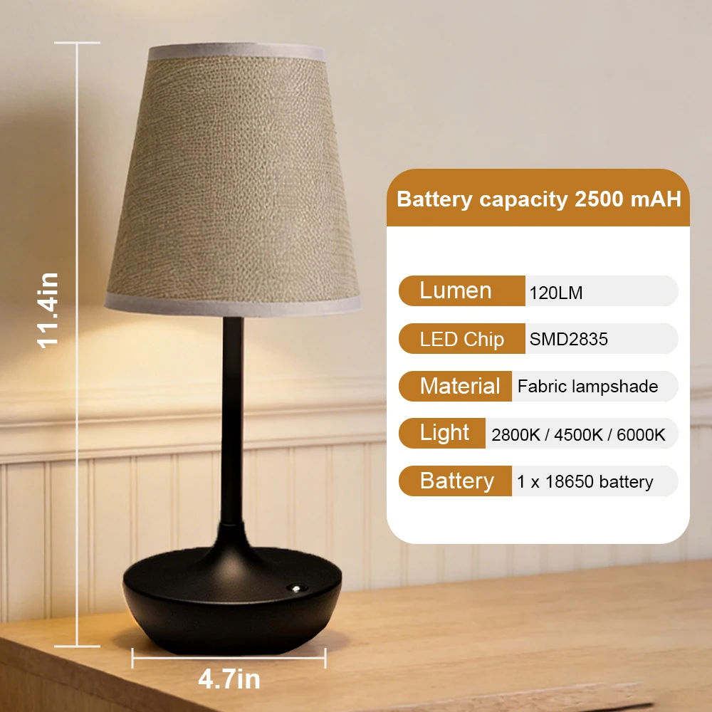 GGbingo Wiederaufladbare LED-Tischlampen, einfache klassische Lampe, dimmbar, USB-Stofflampenschirm, Schlafzimmer-Nachttischbeleuchtung, Dekoration