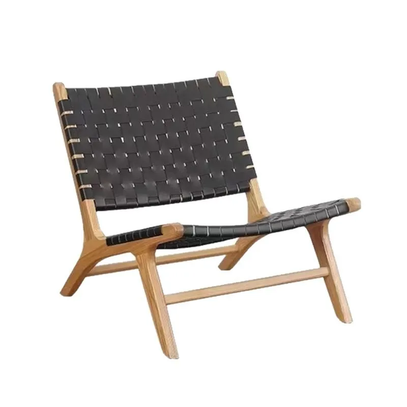 

Sofa chair Nordic solid wood single saddle leather braided rattan living room casual Japanese style ancient style wabi sandy