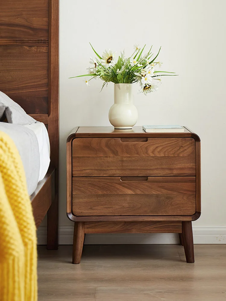 Modern Minimalist Solid Wood Bedside Cabinet North America Black Walnut Bedside Cabinet Nordic Bedside Locker