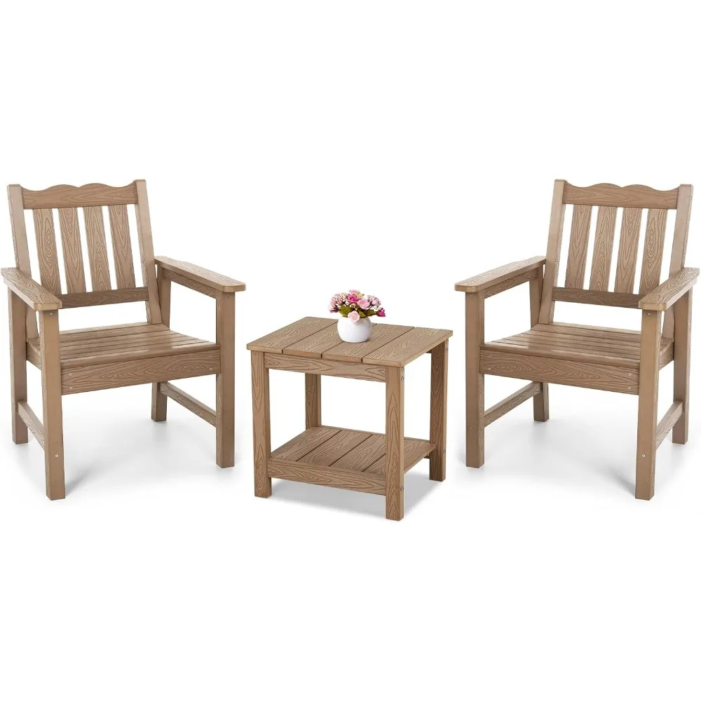 

3-Piece All-Weather Garden Chairs Set of 2 with Table, Outdoor Dining Chair with 400 lbs Weight Capacity, Patio Bistro Set for