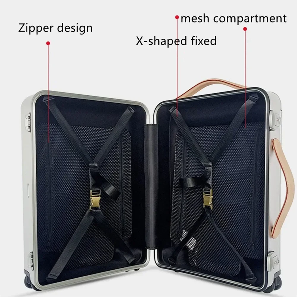 20 Inch Business Trolley Case UV Disinfection Suitcase Aluminum Magnesium Alloy Travel Box Wide Drawbar Boarding Bag TSA Lock 4