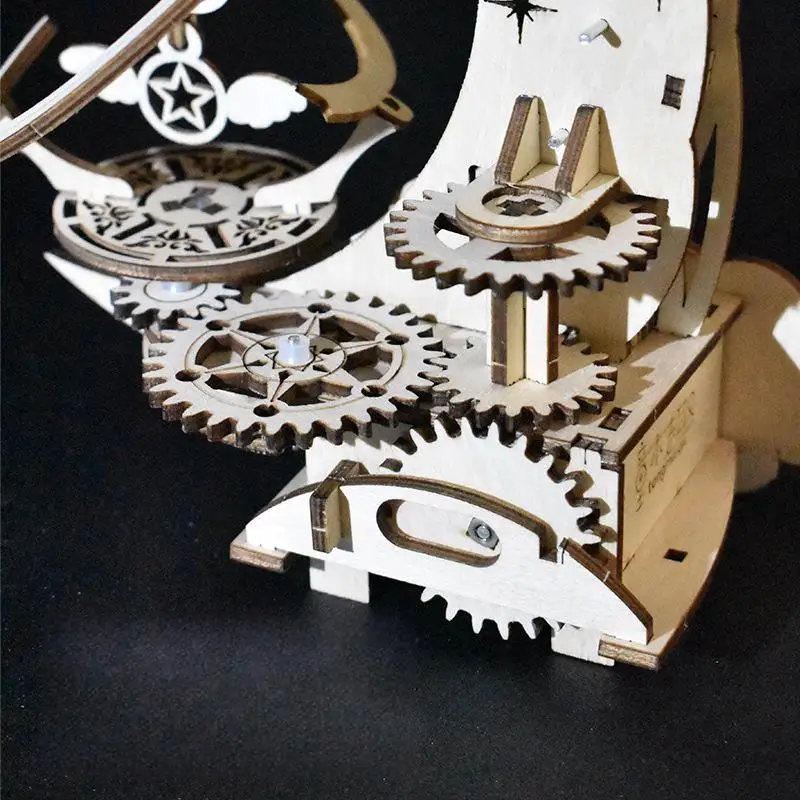 OUZEY 3D木製月面オルゴール - 回転する月模型組み立てキット、大人と14歳以上のティーン向けのDIY STEM教育クラフト