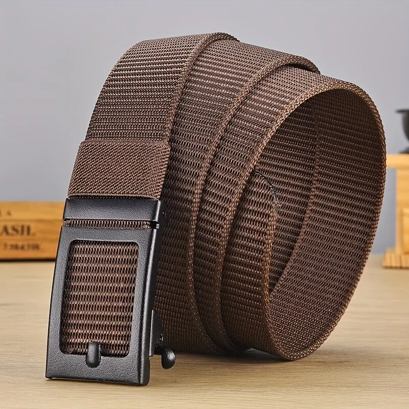 Men\'s Belt Automatic Metal Buckle Imitation Nylon Webbing Outdoor Work Belt Toothless Automatic Buckle Casual Sports Canvas Belt