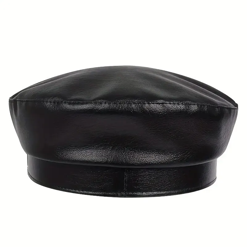 Fashion Women Large Belt Buckle Leather Hat Spring Autumn Sailor Hats Black Ladies Beret Caps Men Flat Top Captain Military Caps