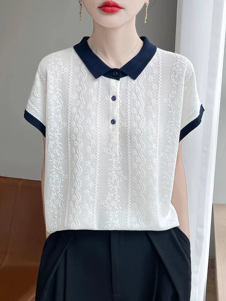 تي شيرت نسائي صيفي جديد Sle Color Blo ort Sve محبوك Ne تي شيرت مرتبط بالطيران Sve متعدد الاستخدامات #1