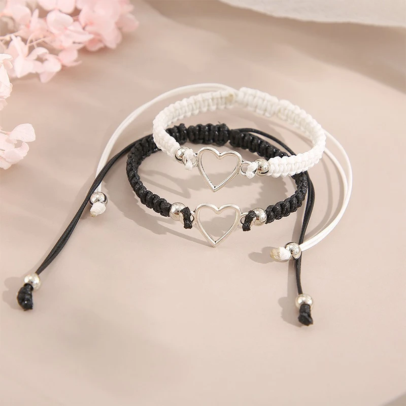 2PCS Love Heart Couple Bracelet For Lover Women Men Hand Crafted Adjustable Rope Friends Relationship Matching Bracelets Jewelry image 2