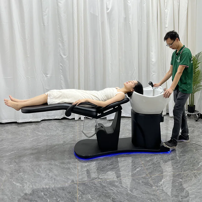 Electric Rotating Lifting Shampoo Bed Exclusive for Hair Salons, Multifunctional Hair Washing Rinse Bed for Barbershops