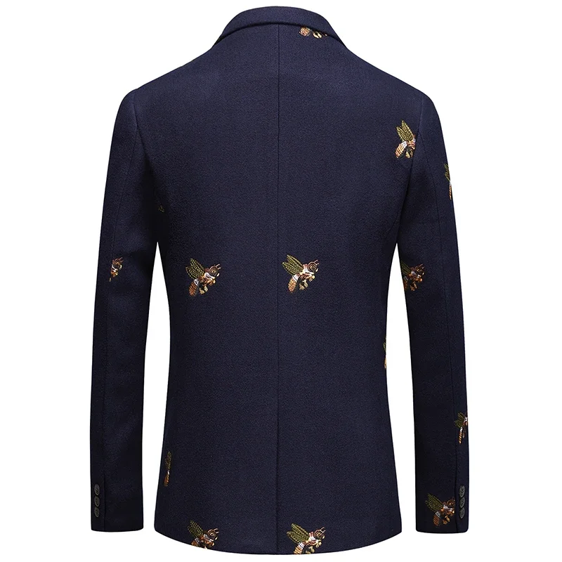 S-6XL Boutique Fashion Embroidery Men\'s Casual Business Blazer Male Slim Suit Jacket Navy Blue Wedding Banquet Coat Male