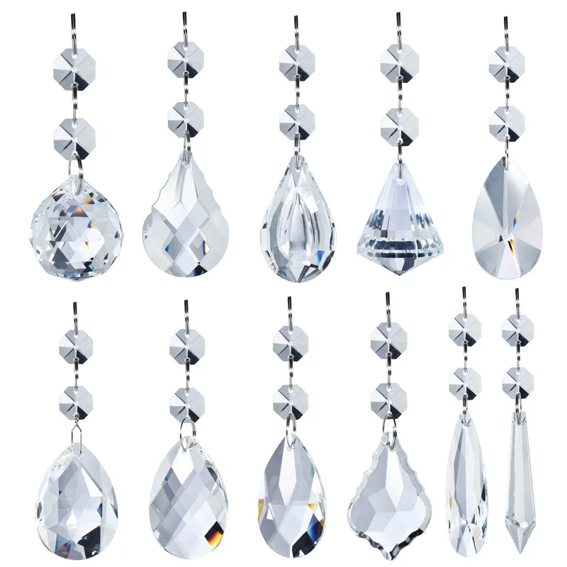 2Pcs 38mm Clear K9 Crystal Glass Pendant Garland Chain Hanging Shinning Prisms Chandelier Bead Curtain Lighting Home Xmas Decor