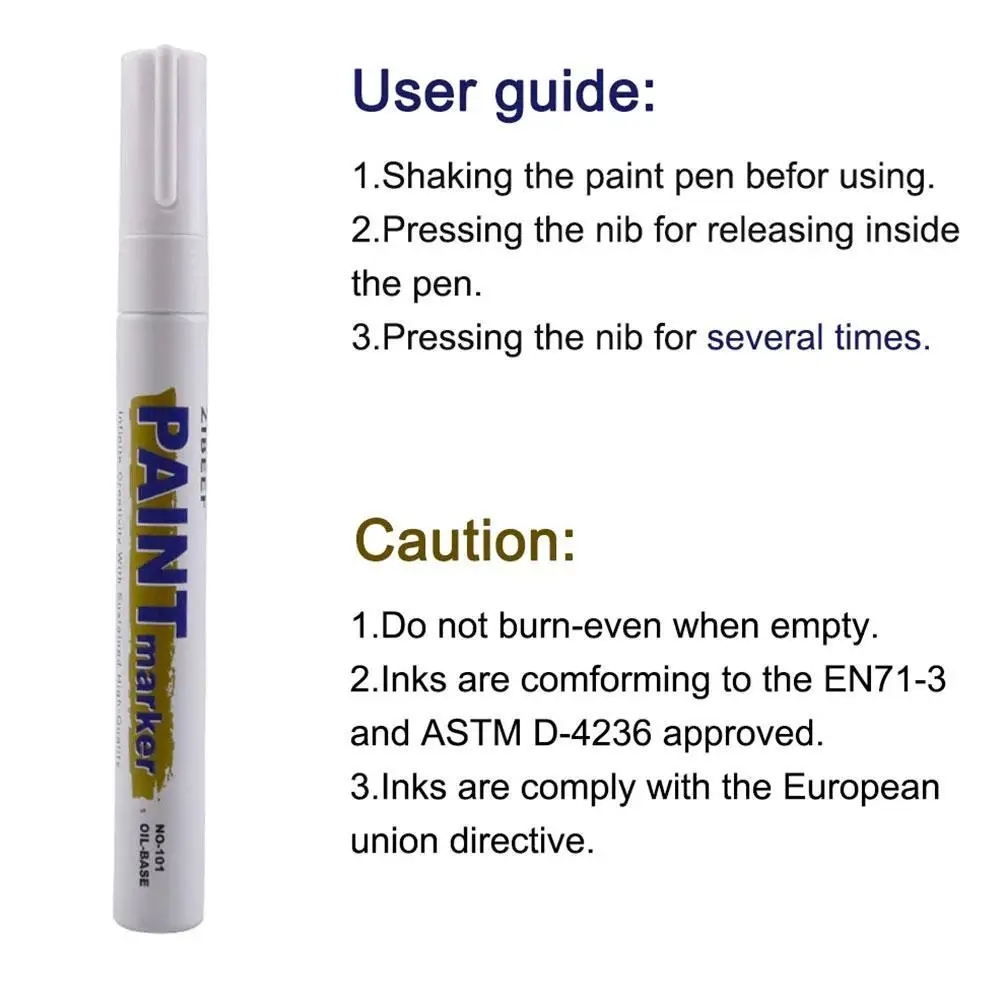 3pcs White Tire Paint Pen Waterproof Portable General Automobile Tire Rubber Oil-Based Quick Drying Permanent Paint Marker