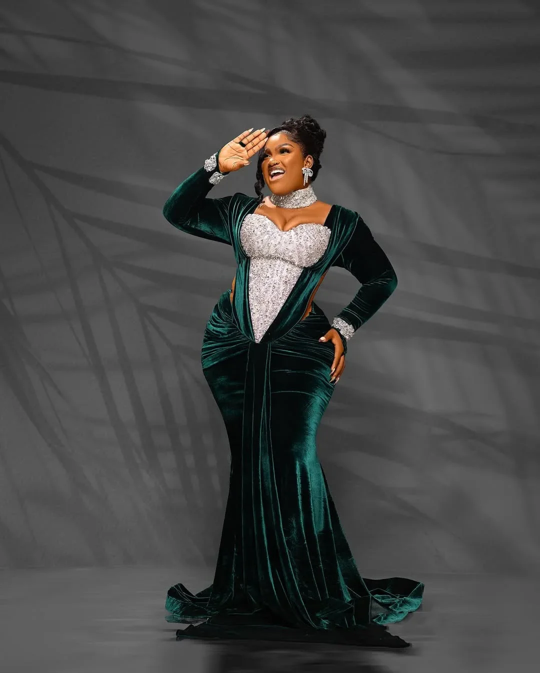 فستان سهرة فاخر من AsoEbi بحورية البحر الأفريقية المخملية الكريستالية للحفلات المسائية مثير على شكل قلب مناسبة رسمية فستان الاستقبال الثاني مخصص