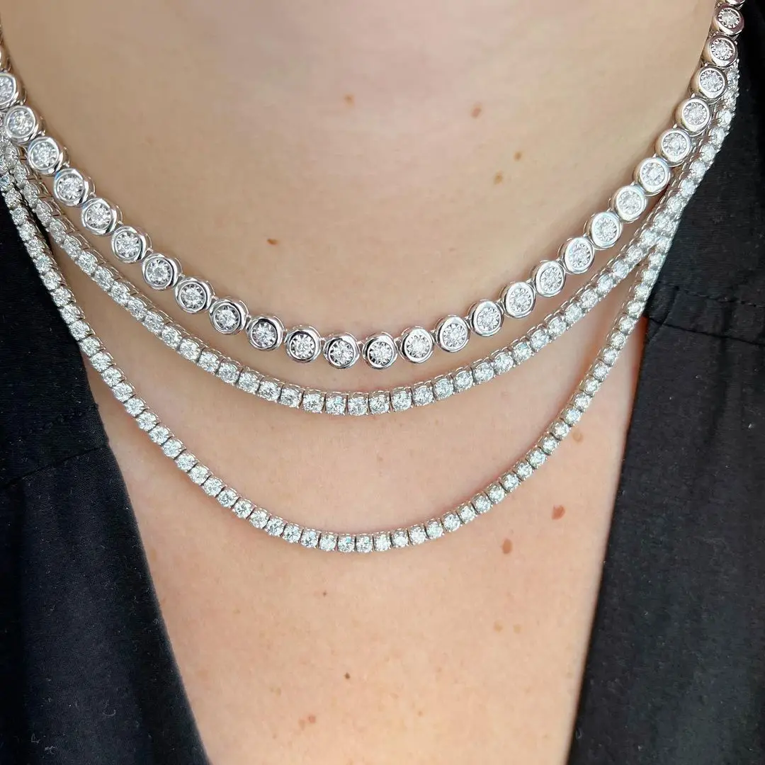 3MM Round Bezel Setted CZ Tennis Chain Geometric Choker Necklace For Women Iced Out Luxury Jewelry