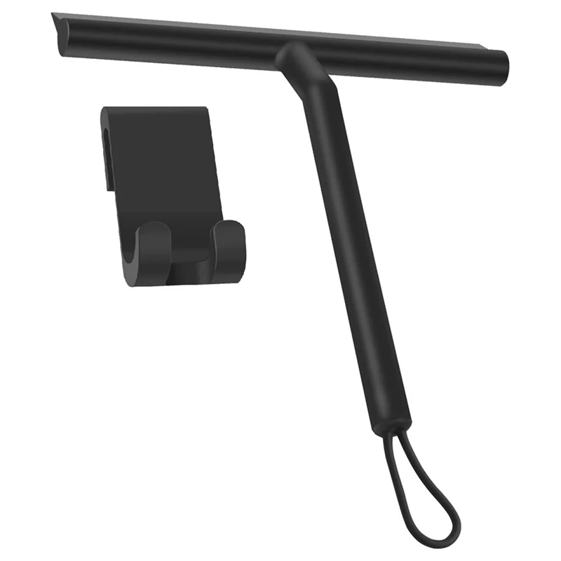 Silicone Shower Squeegee With Hook & Lanyard, Black Mirror Screen Wiper Multi Cleaner