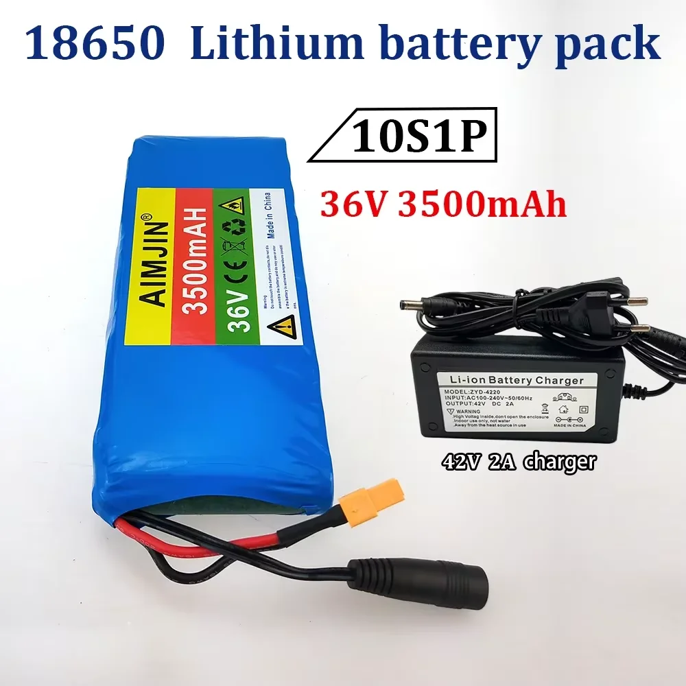 High Capacity 36V 3500mAh 10S1P Li-ion Battery for Bicycle, 20A BMS 500W Rechargeable Battery Pack for Scooter