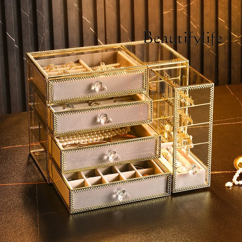 Jewelry Storage Box High-end Delicate Earrings Necklace Ring  Box Jewelry Glass Jewelry Box