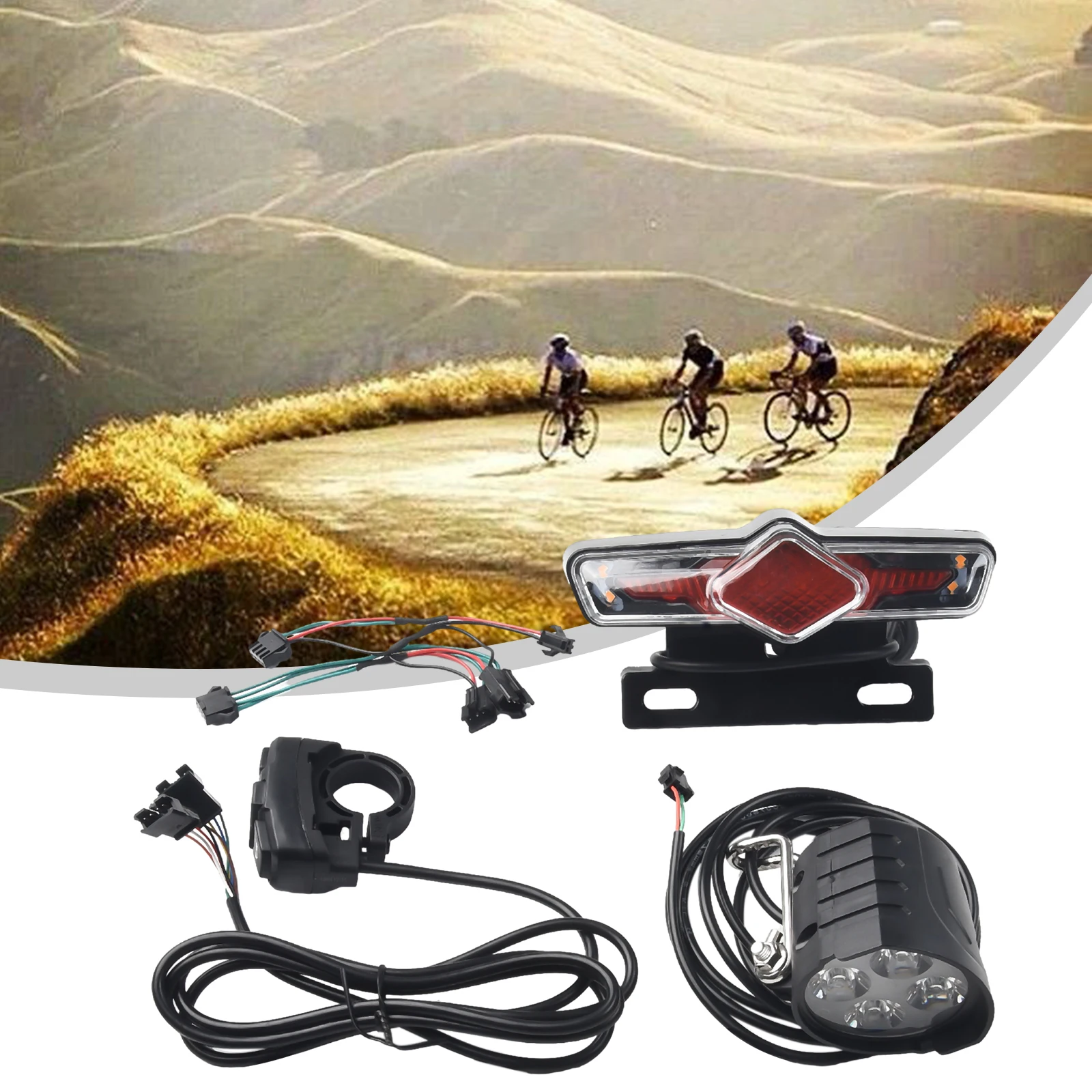 Front and Rear LED Light Set for Electric Bicycles Includes Switch Cable Waterproof Design for E Bike Retrofit