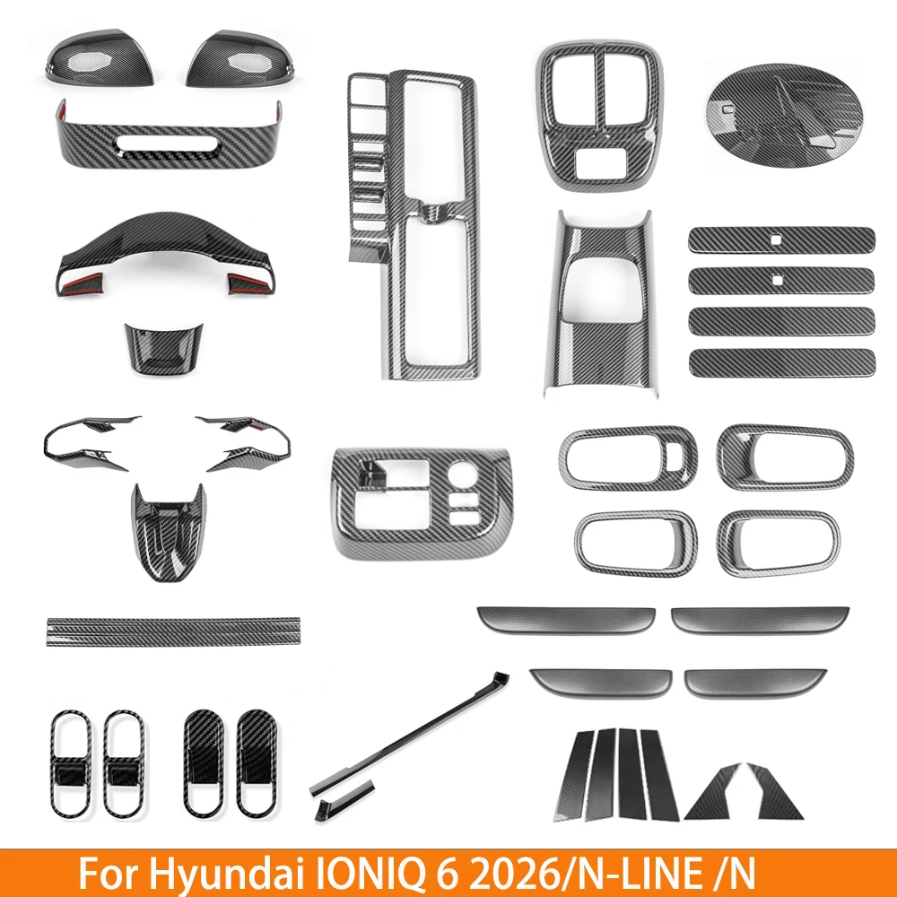 For Hyundai IONIQ 6 2026/N-LINE/N Carbon Fiber Window Button Central Console Air Vent Covers Door Anti Kick Trim Accessories