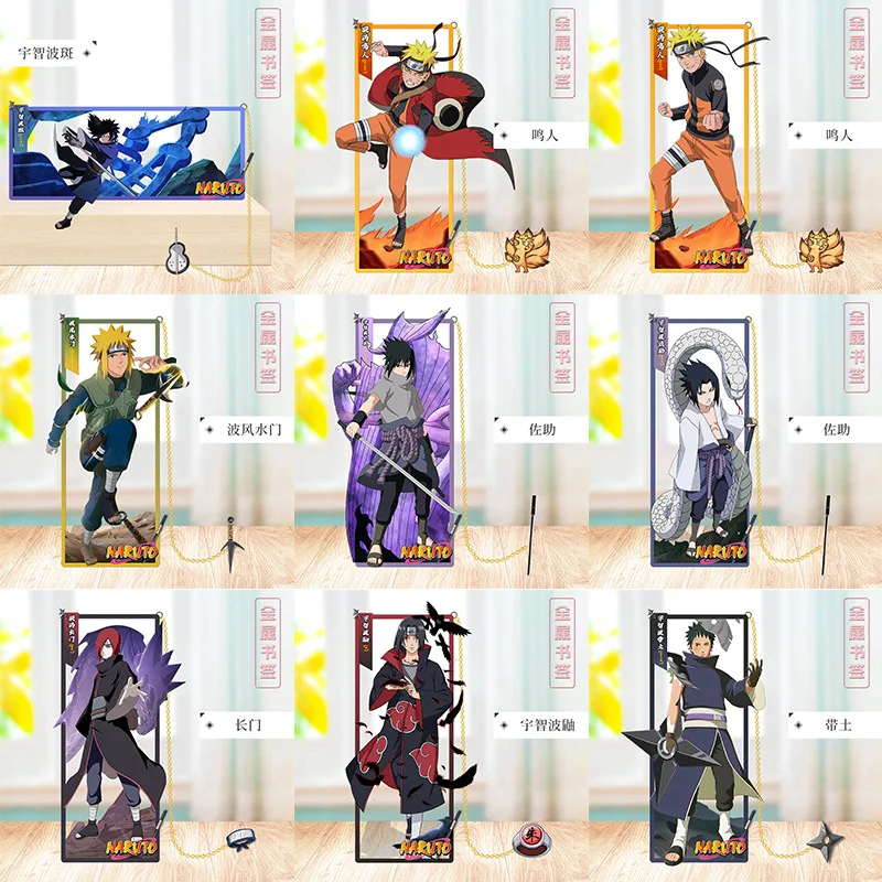 

Naruto Japanese Anime Peripherals Uzumaki Naruto/Uchiha Sasuke Metal Craft Bookmark Collectible Desk Ornaments Creative Gift Toy