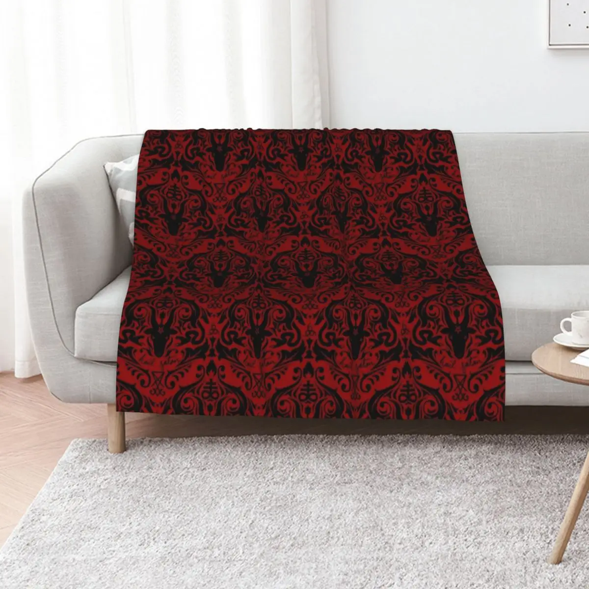 Damask - Hail Satan (Black & Red default) Throw Blanket Flannel Fabric Plush Summer Furrys Luxury Designer Beach Blankets