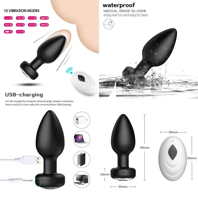 Vibrante Anal Handsfree para Homens e Mulheres, Big Butt Plug, Ferramenta Sexual Wagina, Equipamento de Masturbação Real, Apenas Vibrador