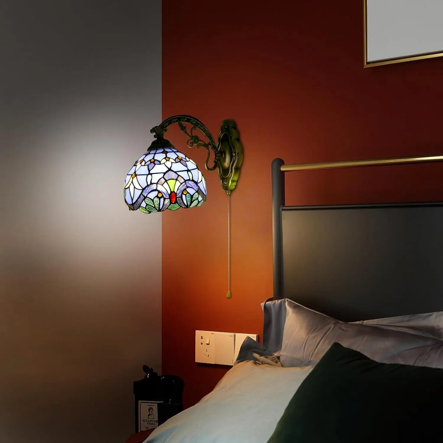 Style Wall Sconces  Wall Lamp Blue Baroque Style Stained Glass Shade Wall Light for Staircase