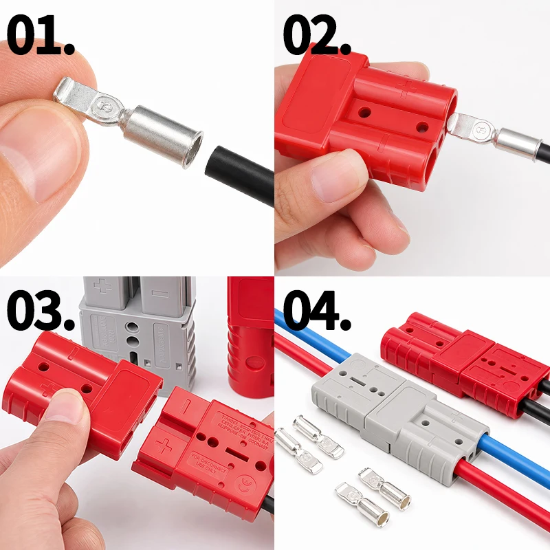 50A 120A 175A 2 Pole Battery Connector Quick Disconnect Plug with Copper Crimp Contacts for Forklift RV UPS Solar Power Wiring