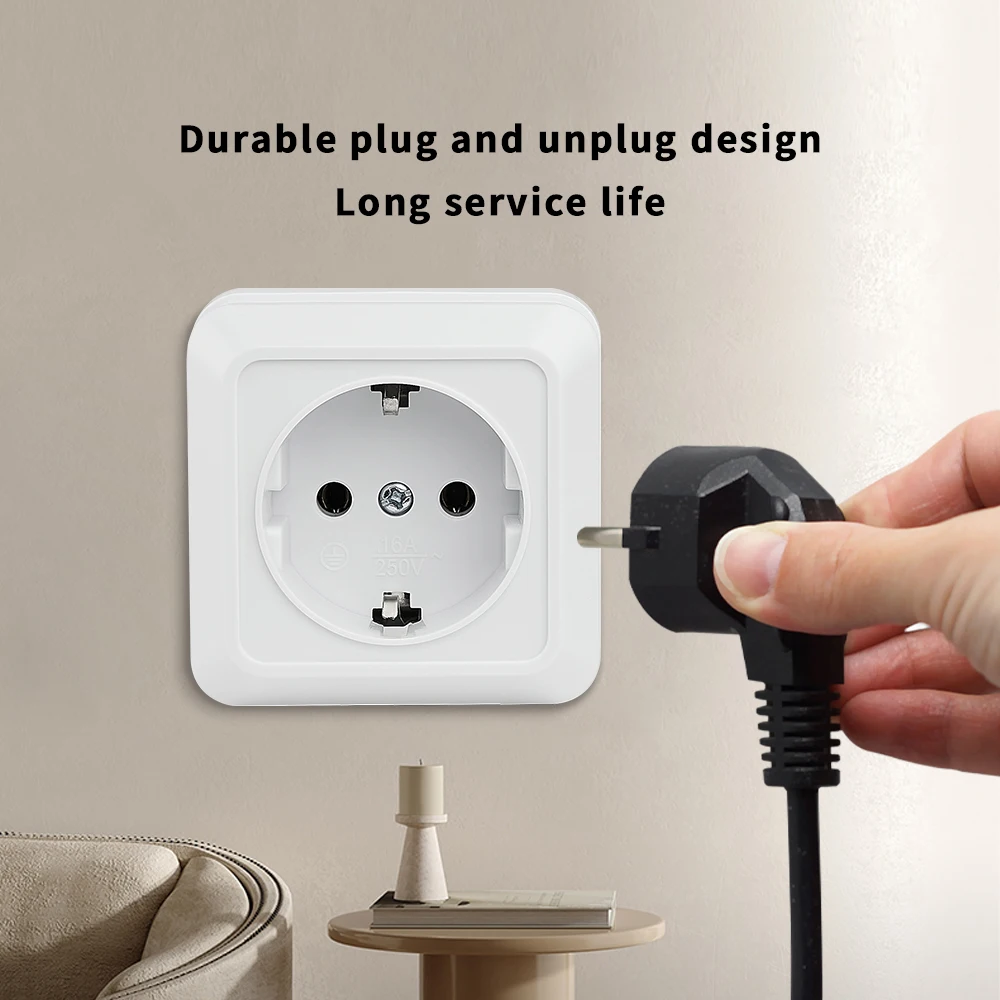 White Plugs Socket Paint Plastic Wall Mounted Classic Electrical Outlets Flame Retardant With Ground Power Sockets EU Standard view 6