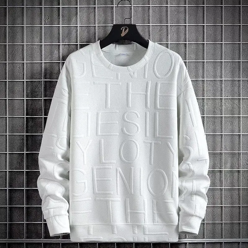 Korean Fashion Loose Fit Round Neck Pullover for Men Embossing Designer Autumn Winter Casual Wear Luxury Clothing Men Sweater