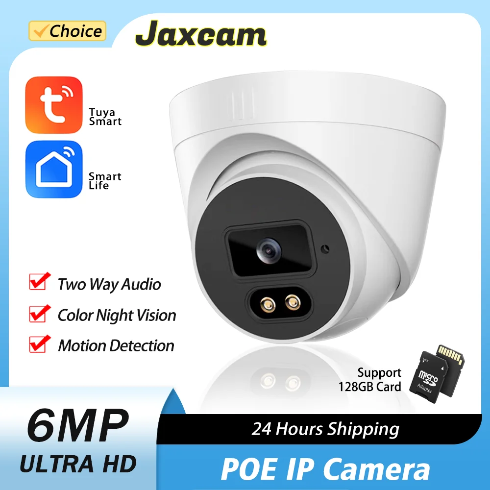 

Tuya 6MP HD IP Camera POE Outdoor H.265 Surveillance Dome CCTV Camera Motion Detection Color Night Vision Security protection