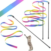 1pc Cute Funny Rainbow Strips Stick Cat Teaser Wand  Pet Toys for Cats Interactive Toys Supplies Pet Products