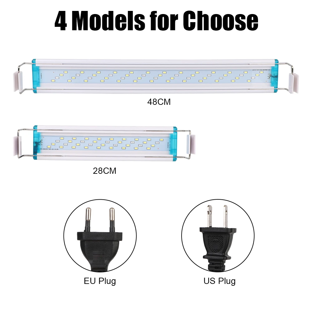 EU/US Plug White Blue Super Slim Aquarium LED Light Clip Lamp 28/48cm Fish Tank Aquatic Plant Grow Lighting