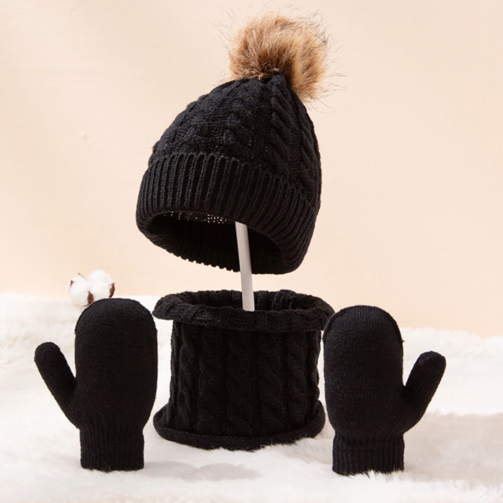 3 pz/set Capretto Cappello Invernale Sciarpa Guanti Set Bambino Lavorato A Maglia Delle Ragazze Dei Bambini Scaldacollo Ragazzi di Lana All'aperto Caldo Pelle-Friendly Guanti