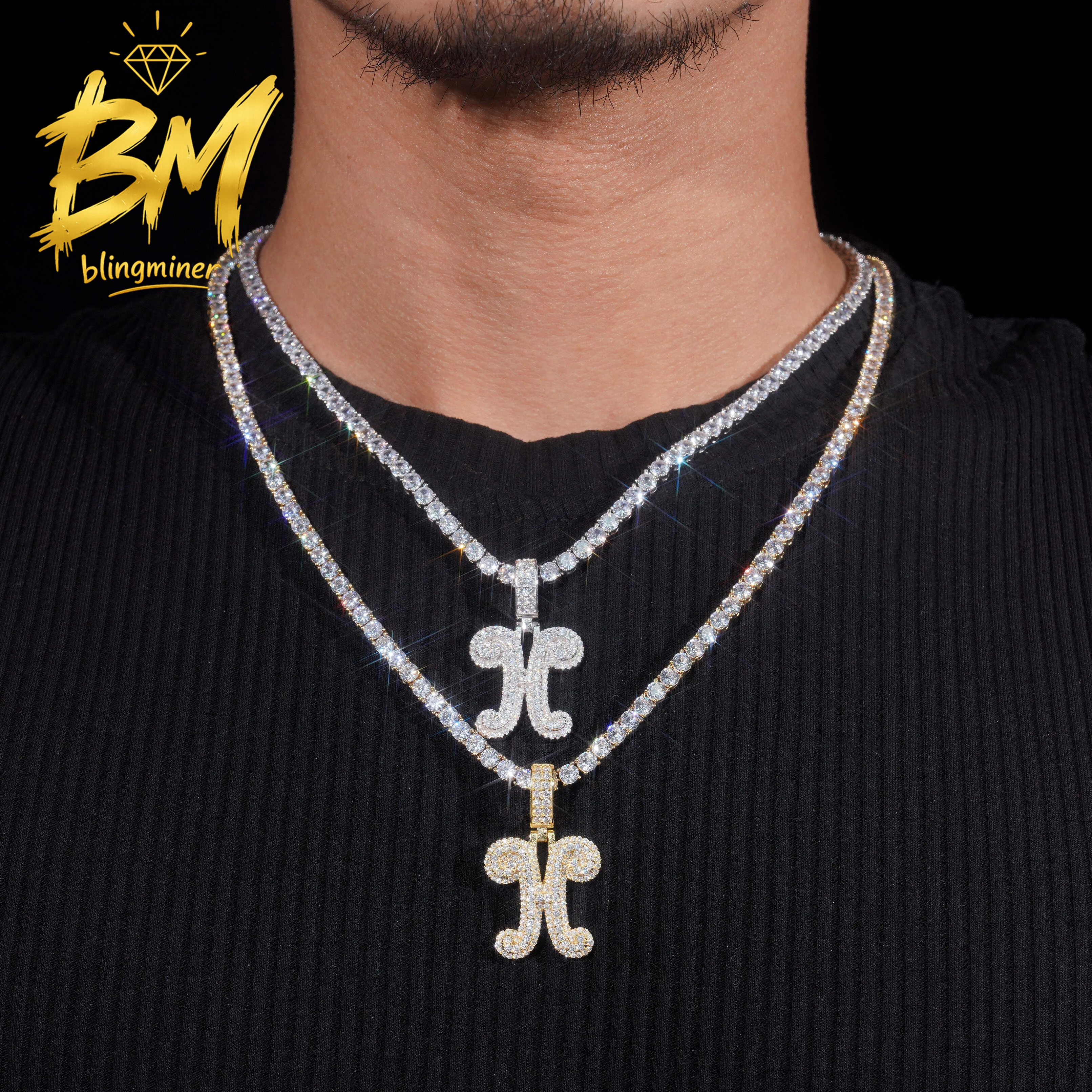 Blingminer Bling Letter H VVS Moissanite Pendant For Men Women S925 Silver Pendants Jewelry Pass Diamonds Tester Free Shipping