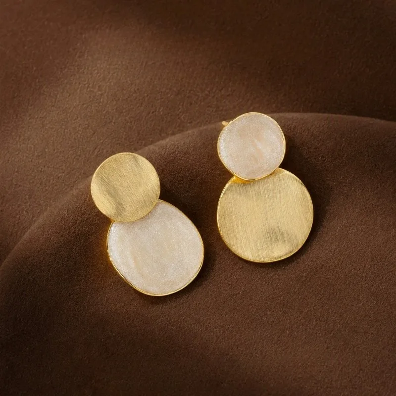 Korean new design fashion jewelry 14K gold plated simple round brushed enamel earrings elegant women's daily work accessories