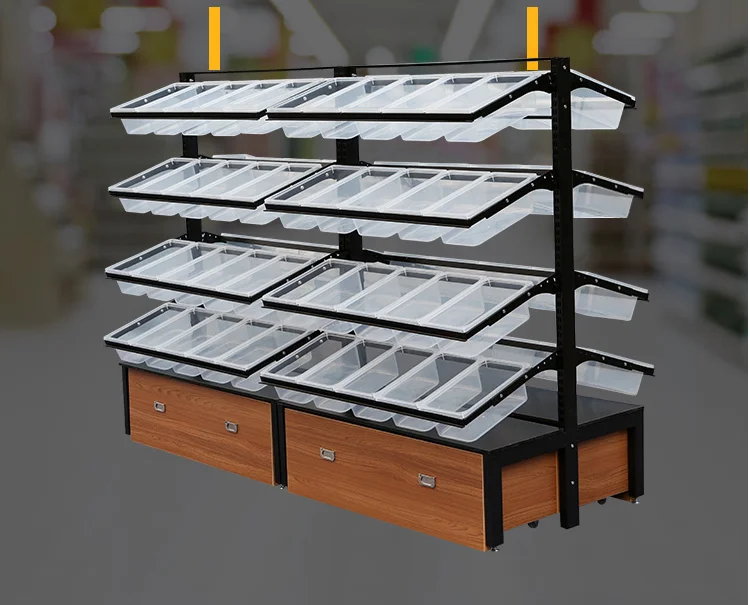 Supermarket snack shelf display shelf Convenience store casual loose weighing dry fruit shelf display shelf for bulk small food