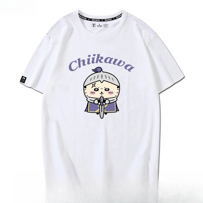 Chiikawa Ji-i Usagi Hachiware Cartoon Print T-shirt Unisex Loose Cotton Short Sleeve Kawaii Anime Summer Couple Tee