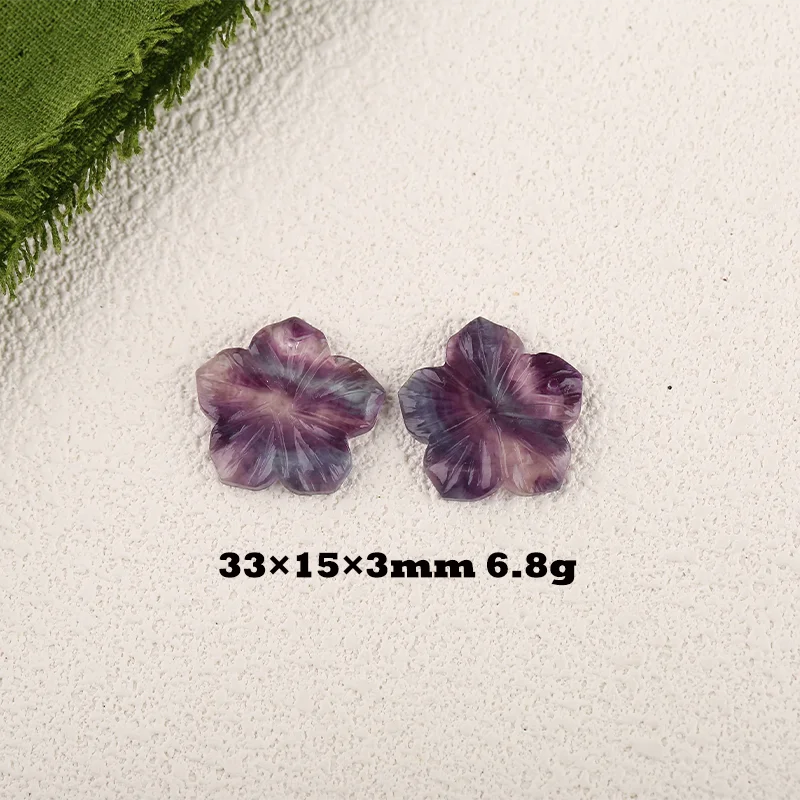 Natural Stone Fluorite Carved Flower Earring Beads Fashion Jewelry Accessory For Women 25x25x4mm 8g