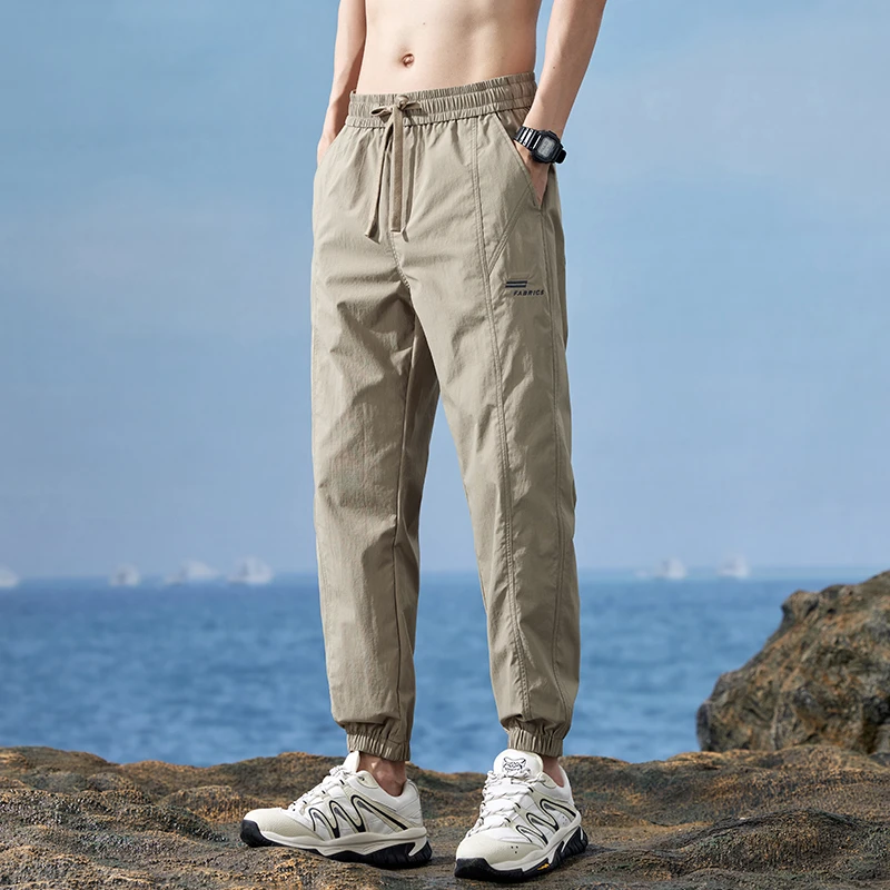 2024 Summer Ice Silk Pants Men's Thin Quick Drying Sports Trendy Pants, Loose Toe Tight Work Pants