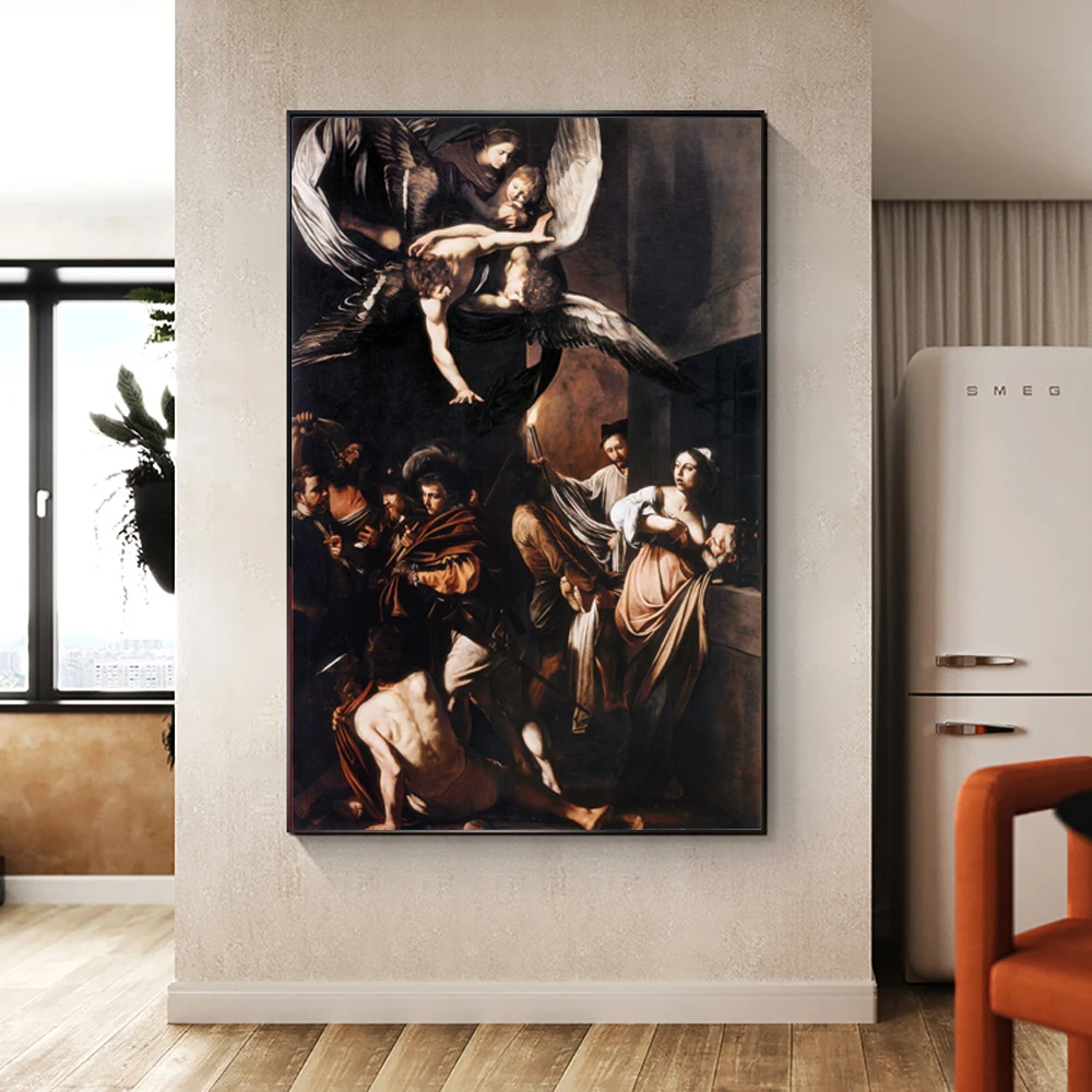 كارافاجيو سبعة أعمال الرحمة قماش اللوحة المنطقة المسيحية ملصق جدار ديكور فني